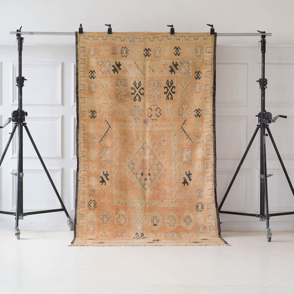 Äkta vintage marockansk Boujaad-matta i ull med detaljrikt mönster 307x165cm