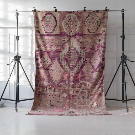 Lila marockansk Boujaad-matta med vackert mönster 377x195cm