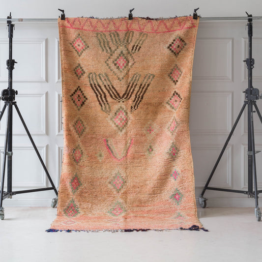 Orange marockansk Boujaad-matta i ull med vackert mönster 304x155cmcm